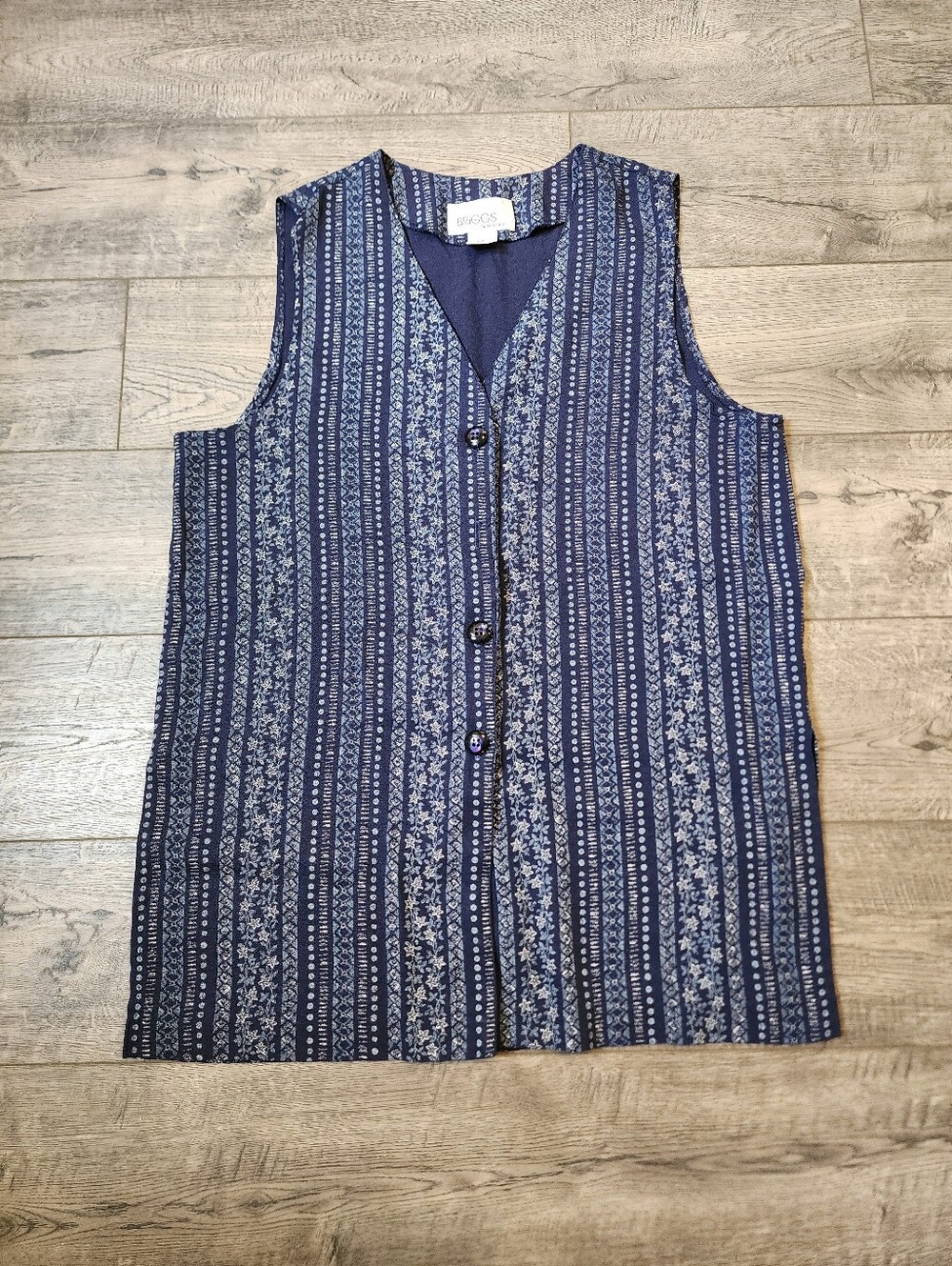 Briggs New York Womens Vest Sz M Blue USA V-Neckline Button-Up Floral Bohemian
